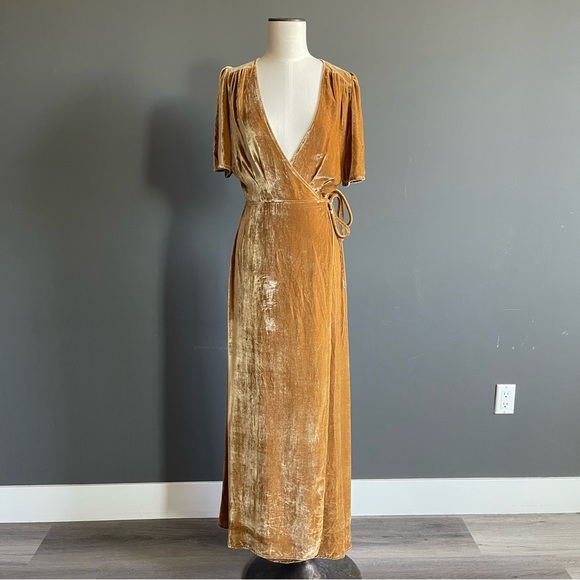 Reformation Dresses & Skirts - Reformation Miller Wrap Maxi Dress in Gold Velvet